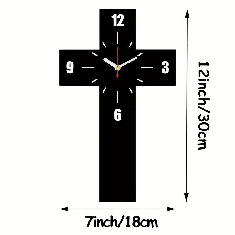 Minimalist Silent Cross Wall Clock – Red, White & Black