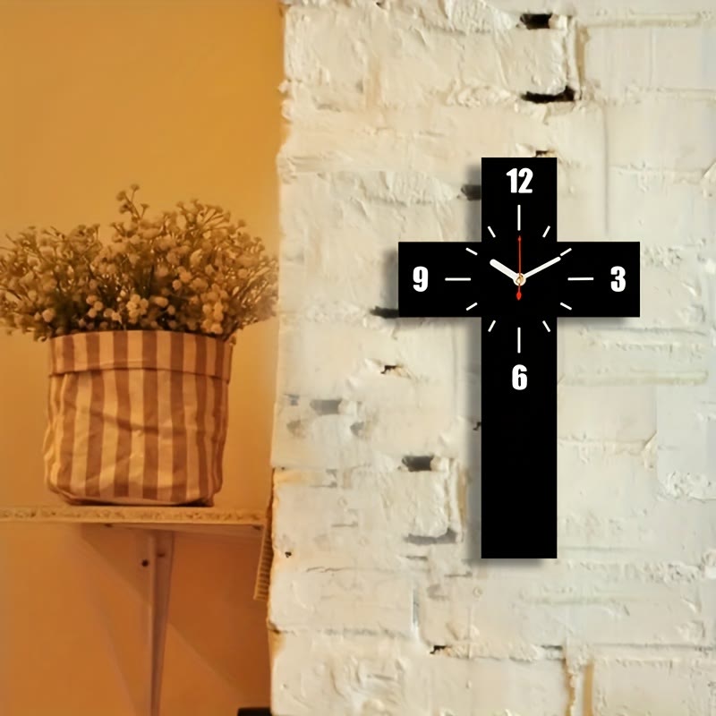 Minimalist Silent Cross Wall Clock – Red, White & Black