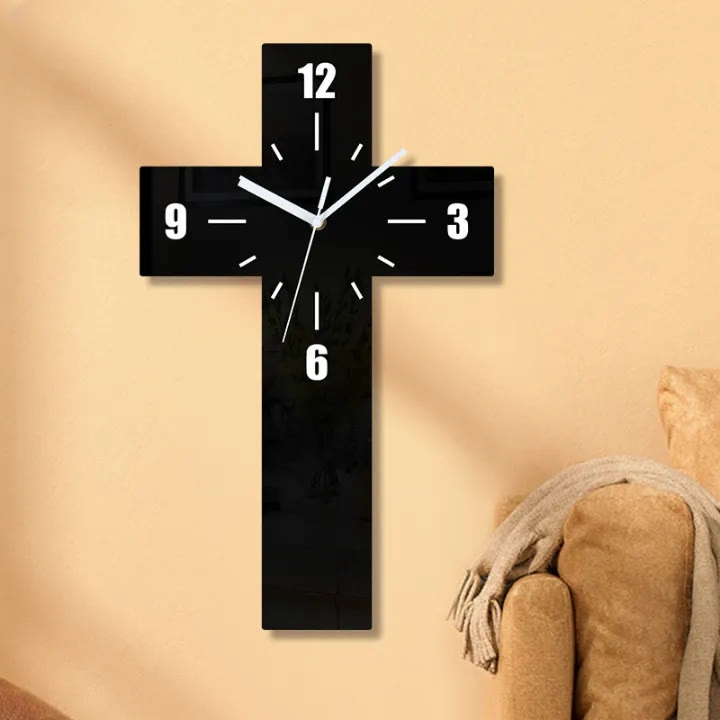 Minimalist Silent Cross Wall Clock – Red, White & Black