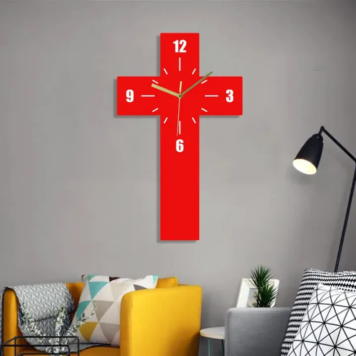 Minimalist Silent Cross Wall Clock – Red, White & Black