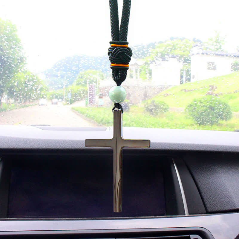 Tri-Color Cross Car Pendant – Steel Spiritual Hanging Ornament