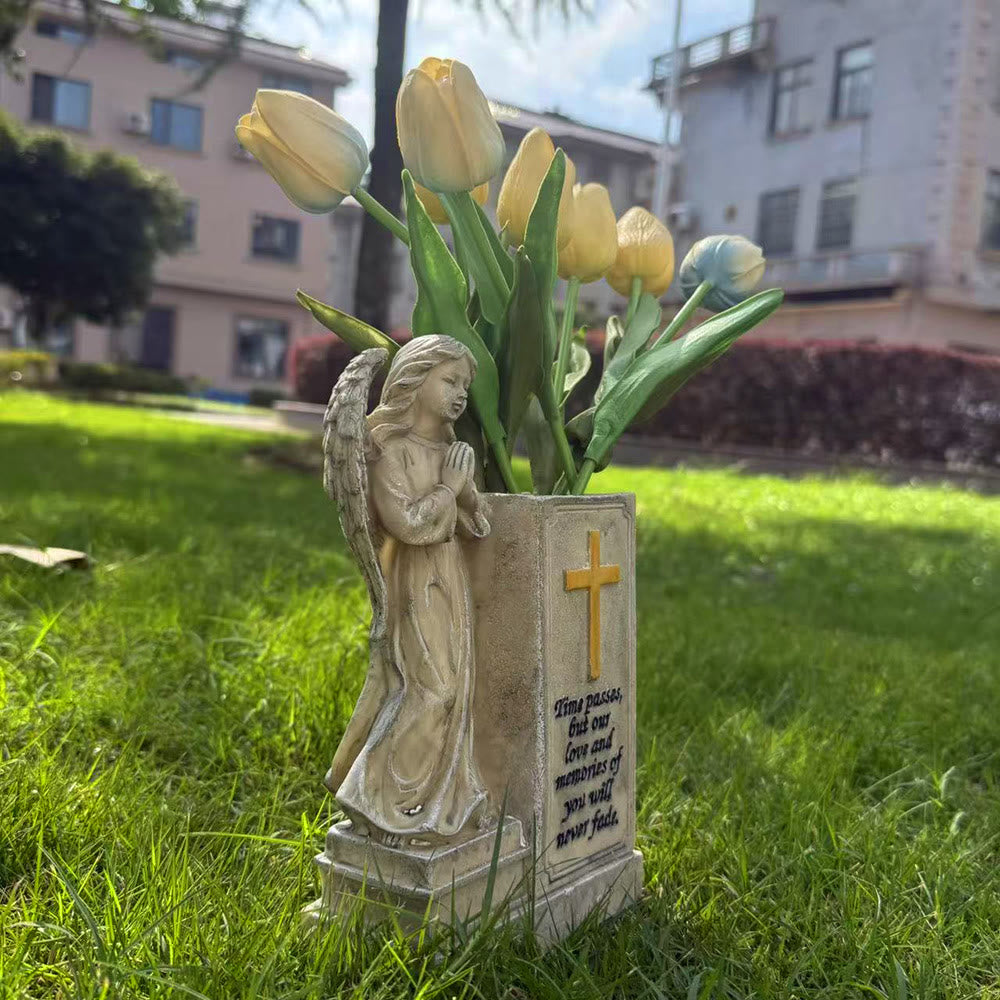 Resin Praying Angel Cross Vase – Memorial Home Decor