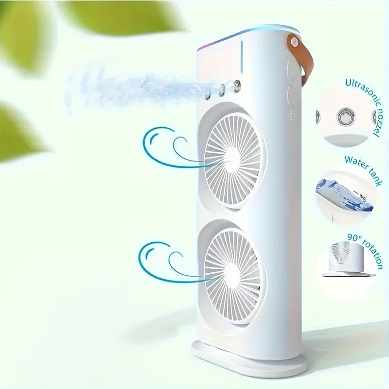 Portable Air Conditioner Fan with Dual Mist Spray & RGB Light
