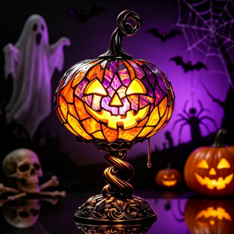 Stained Glass Halloween Pumpkin Table Lamp – USB Powered