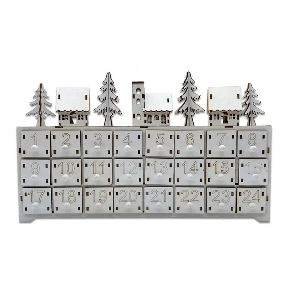 Wooden Advent Calendar with 24 Compartments & Warm LED Lights