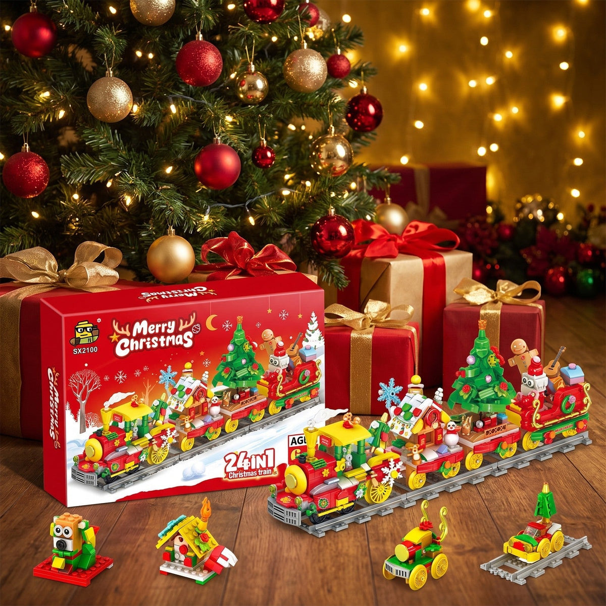 Christmas Train Advent Calendar – 24-in-1 Brick Building Set with Tracks