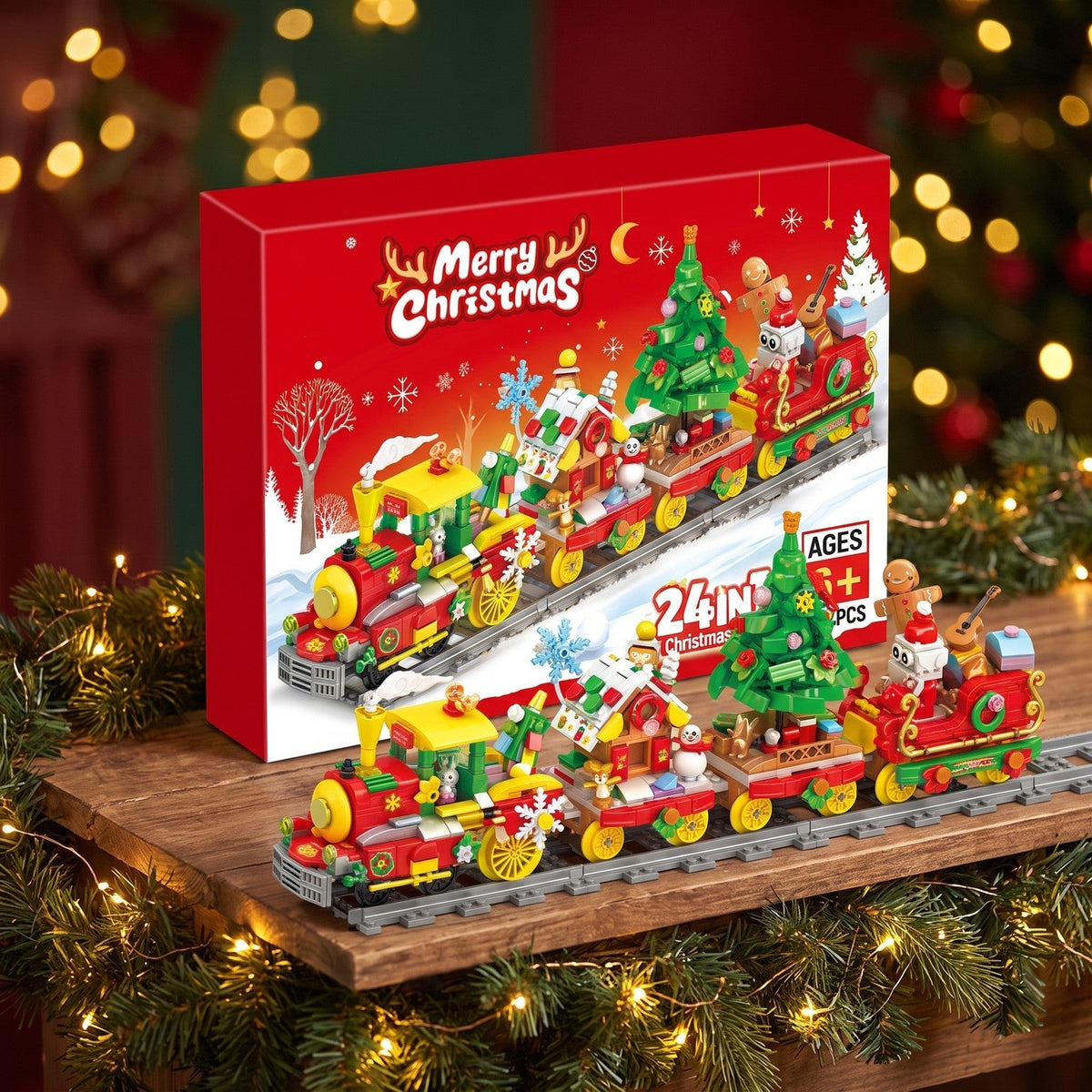 Christmas Train Advent Calendar – 24-in-1 Brick Building Set with Tracks