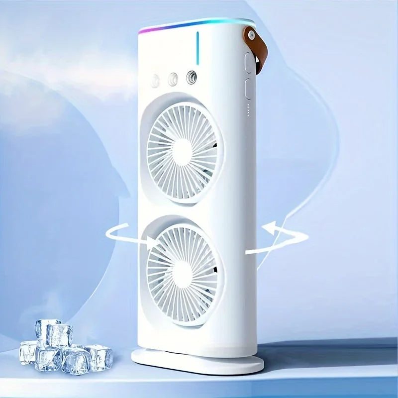 Portable Air Conditioner Fan with Dual Mist Spray & RGB Light