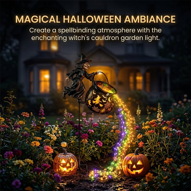 Iron Witch Cauldron Halloween Garden Light with Stake