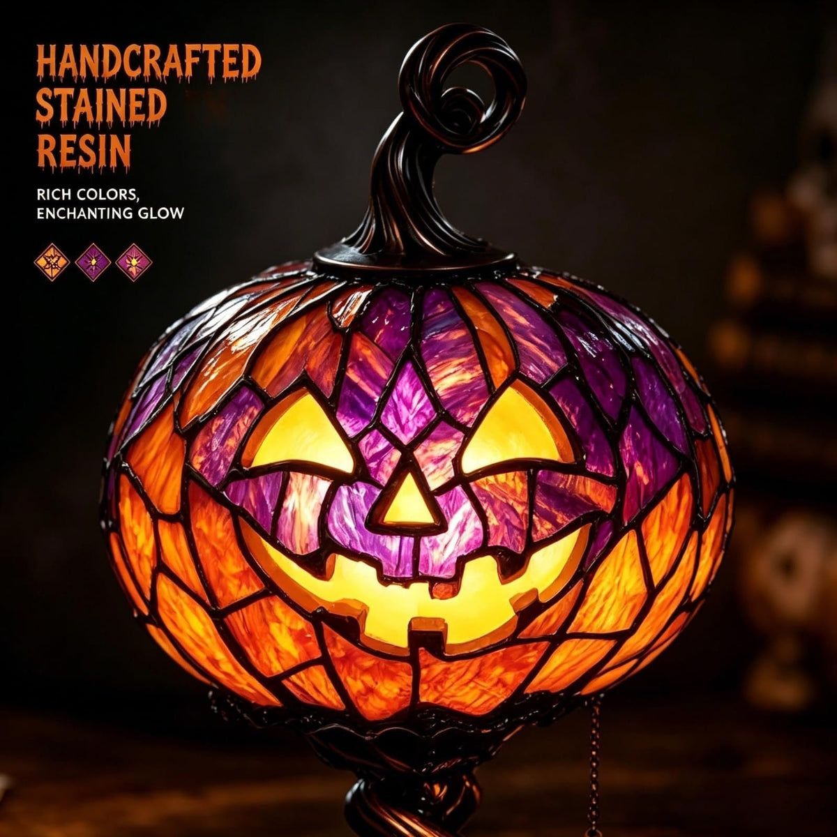Stained Glass Halloween Pumpkin Table Lamp – USB Powered