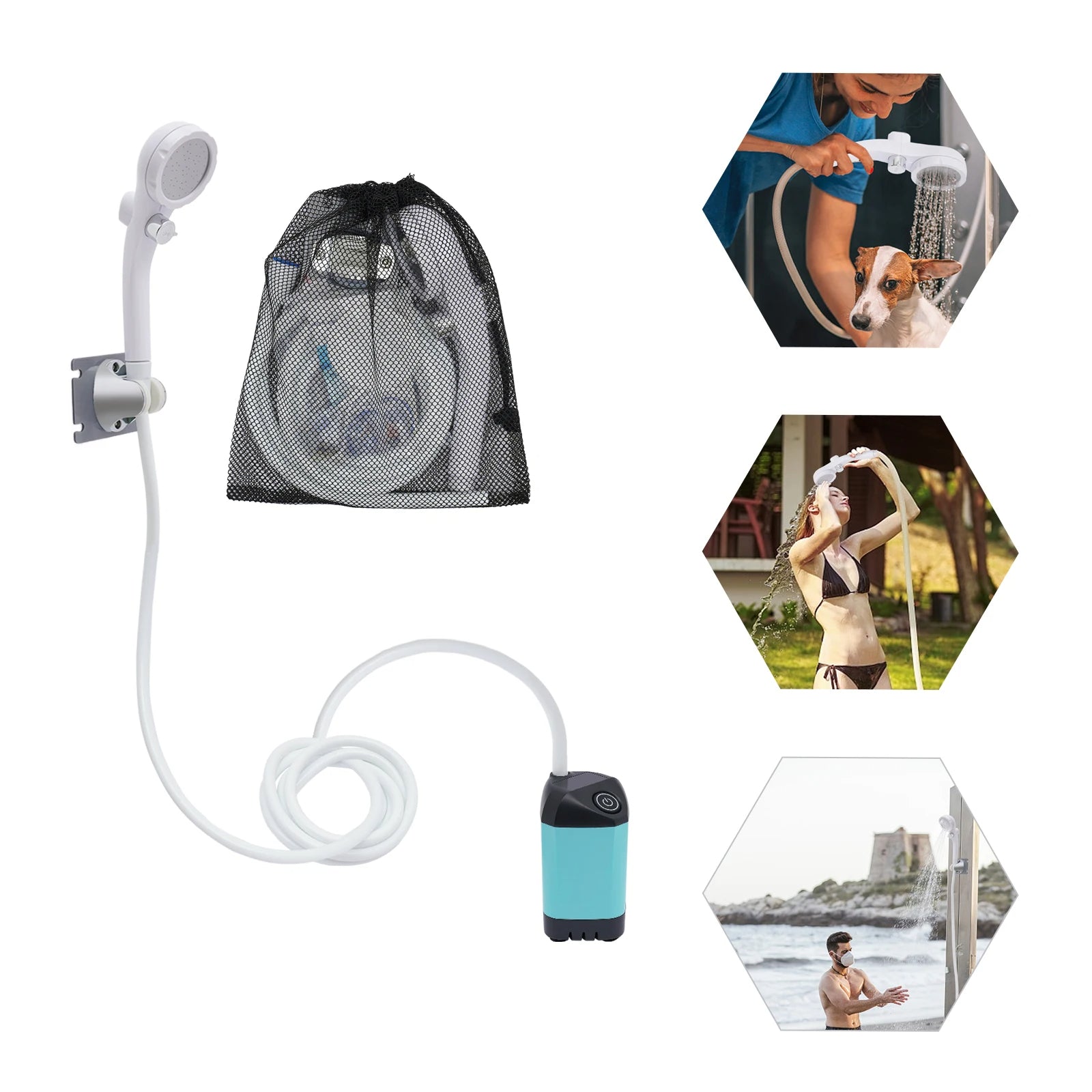 Portable Electric Camping Shower with Battery – 90 Min Runtime