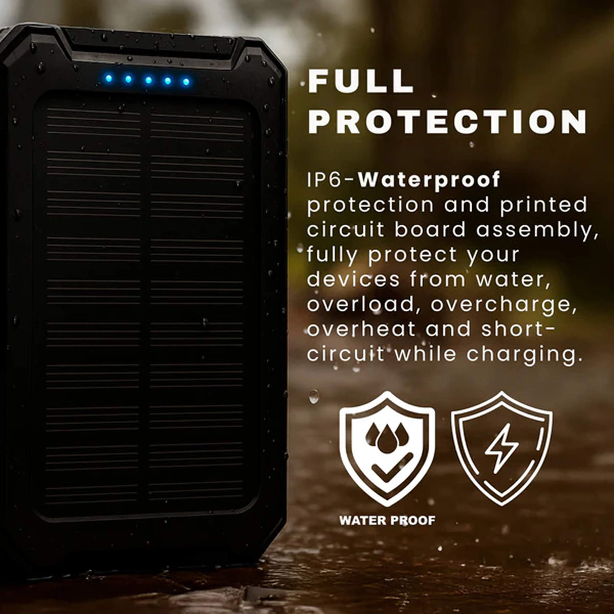 Solar Power Bank 500000mAh Waterproof Dual USB Portable Charger