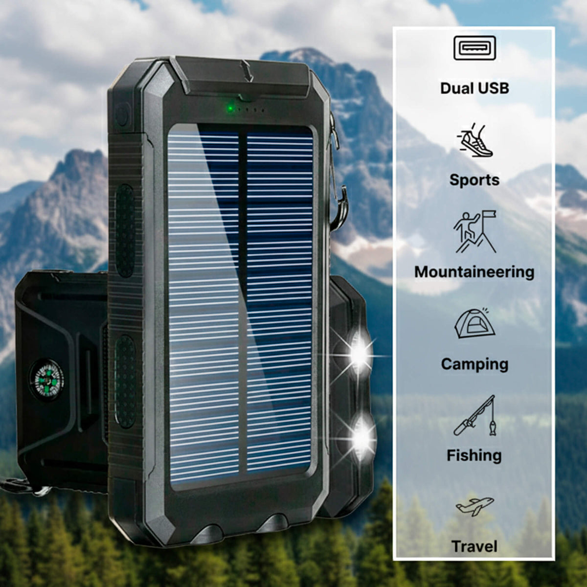 Solar Power Bank 500000mAh Waterproof Dual USB Portable Charger