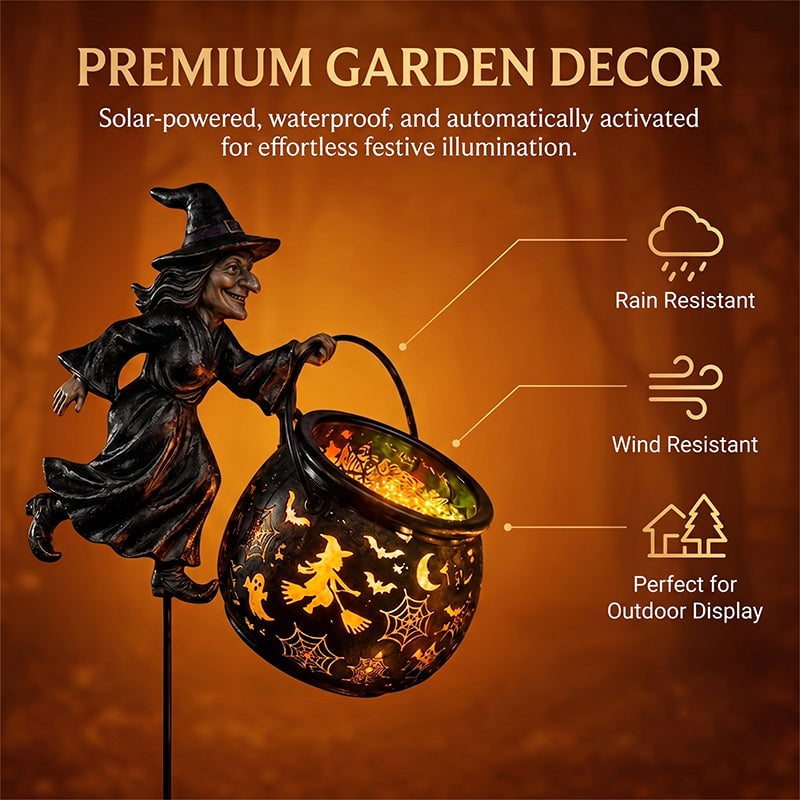 Iron Witch Cauldron Halloween Garden Light with Stake