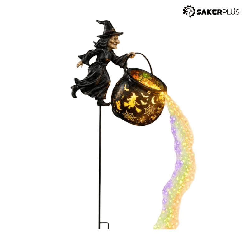Iron Witch Cauldron Halloween Garden Light with Stake