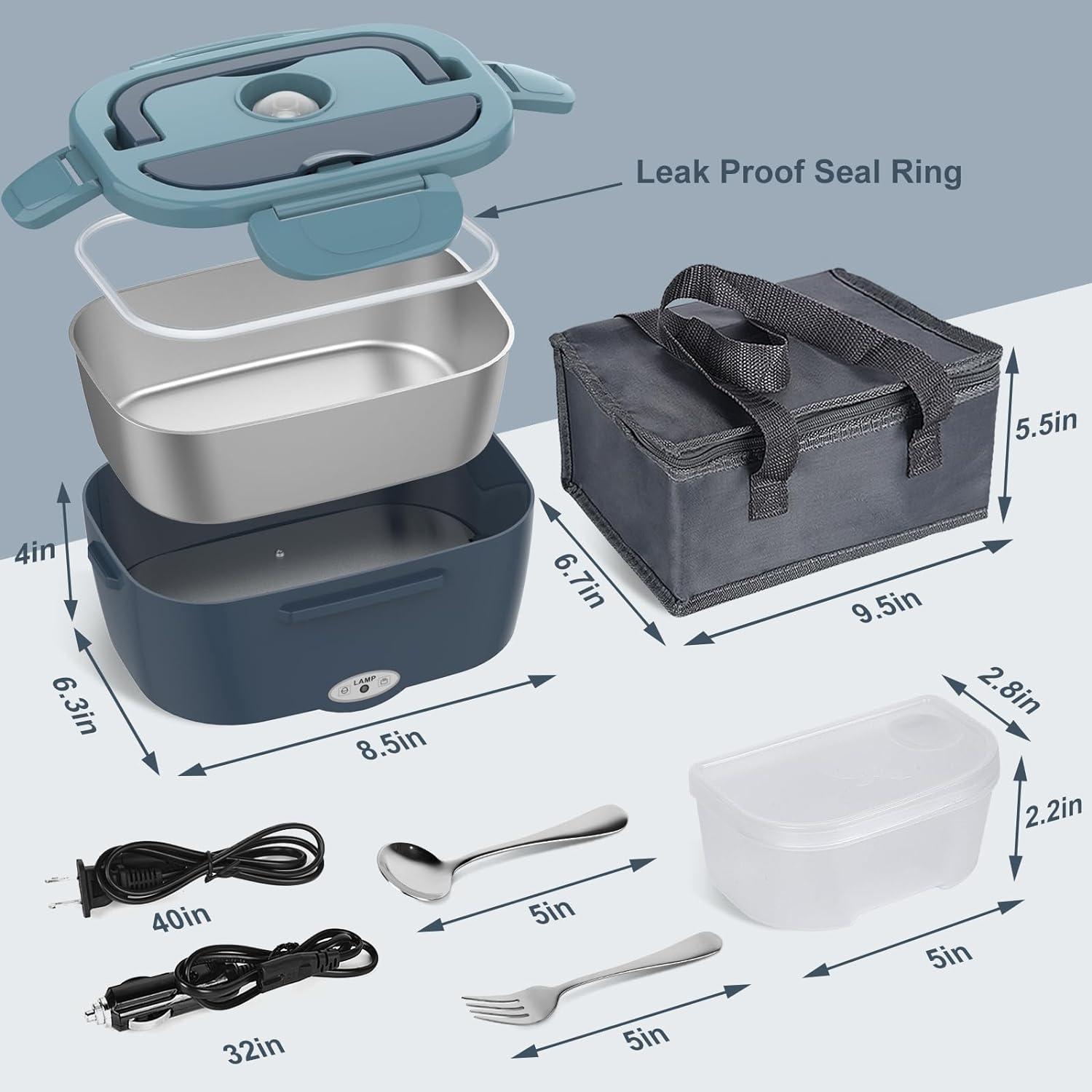 Electric Lunch Box 1.5L Stainless Steel Food Heater | 110V & 12V