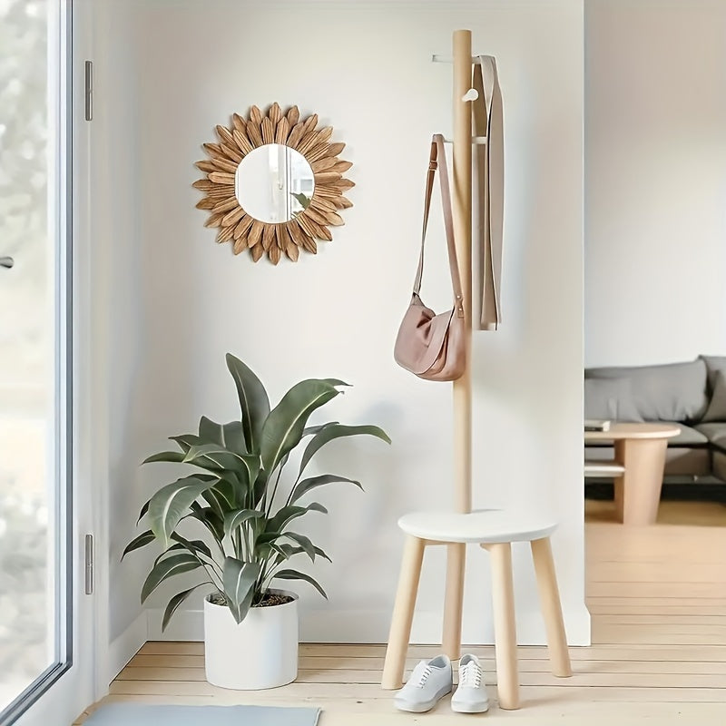 Round Boho Sunflower Wall Mirror – Wood Frame Decor