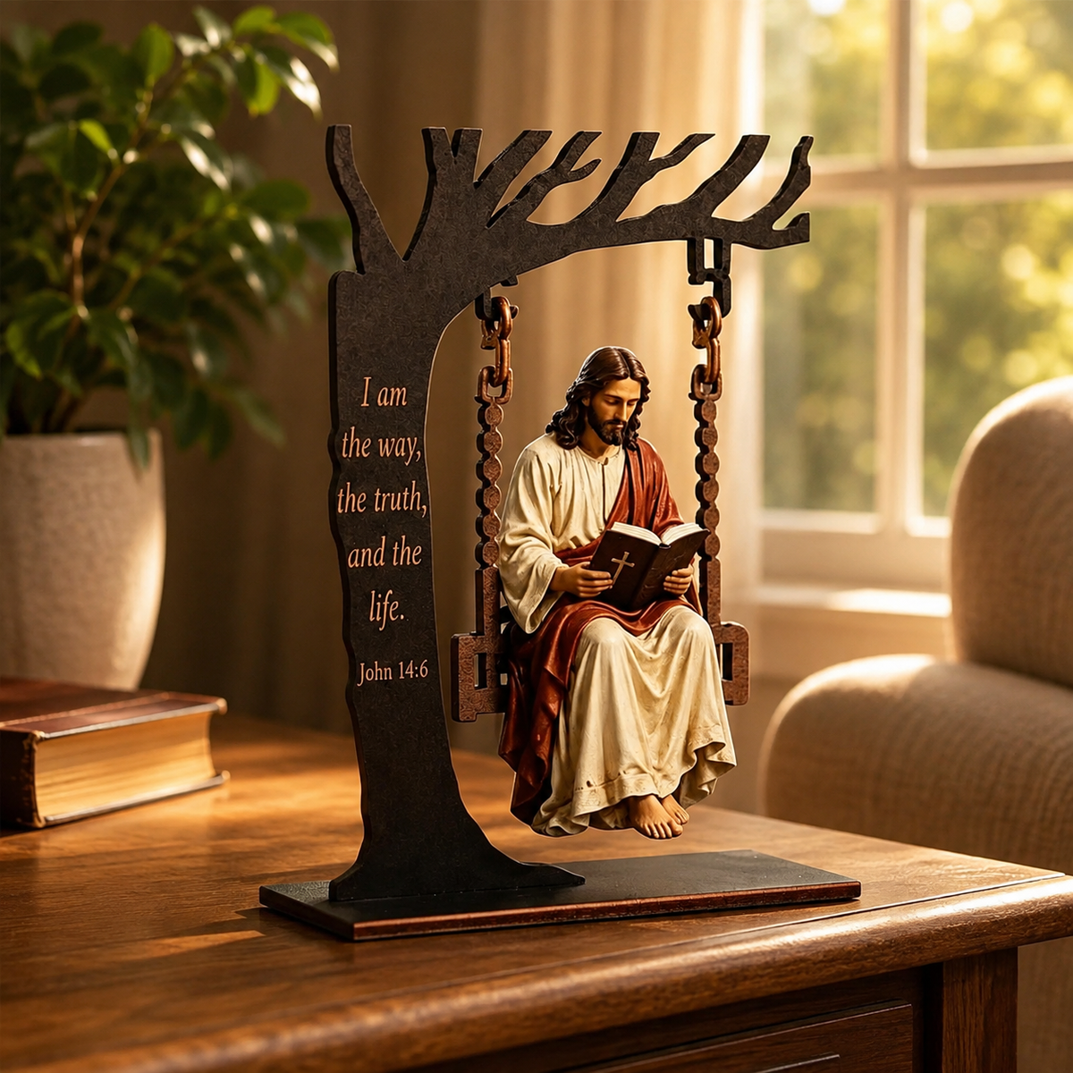 Jesus Swing Ornament – Wooden Religious Home Decor