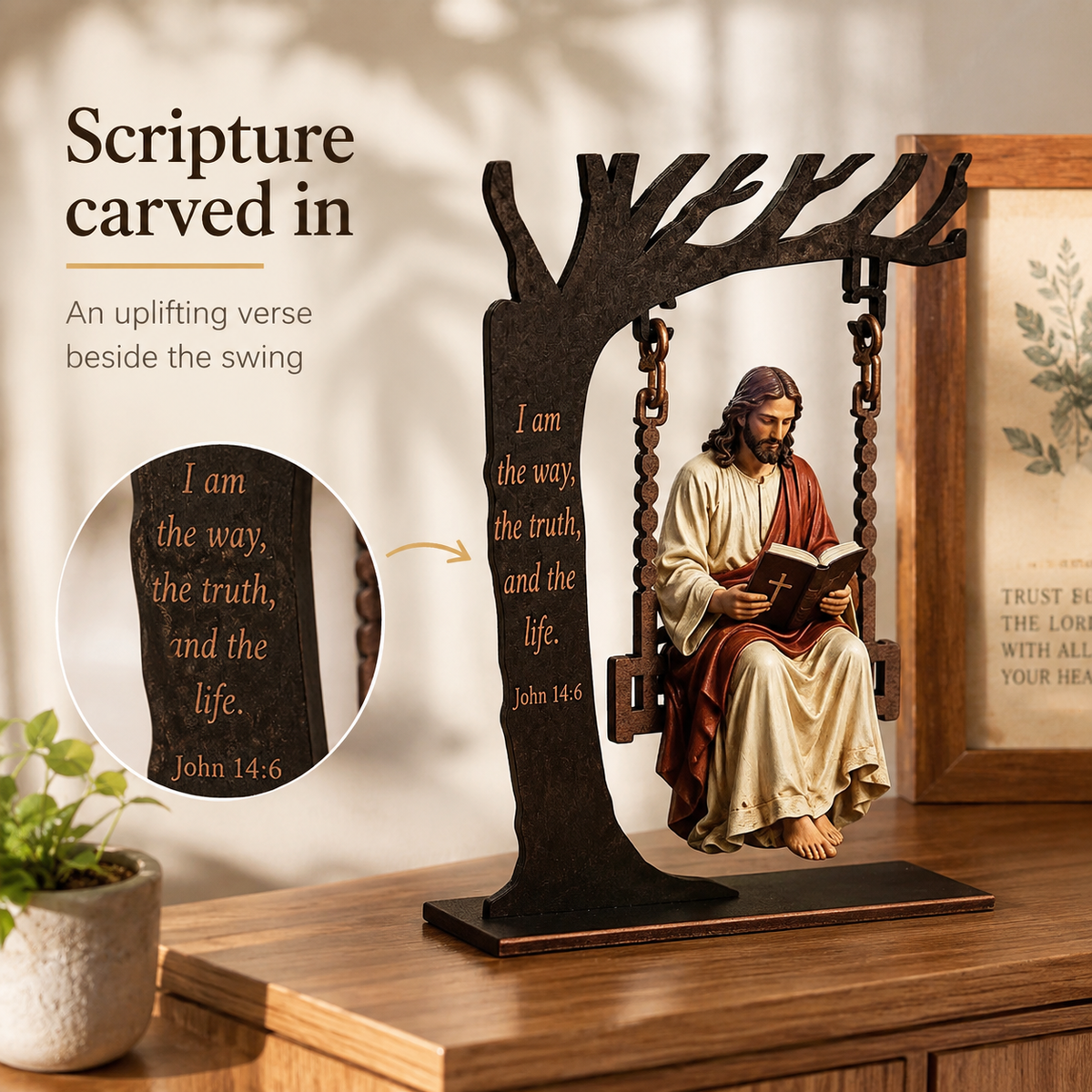 Jesus Swing Ornament – Wooden Religious Home Decor