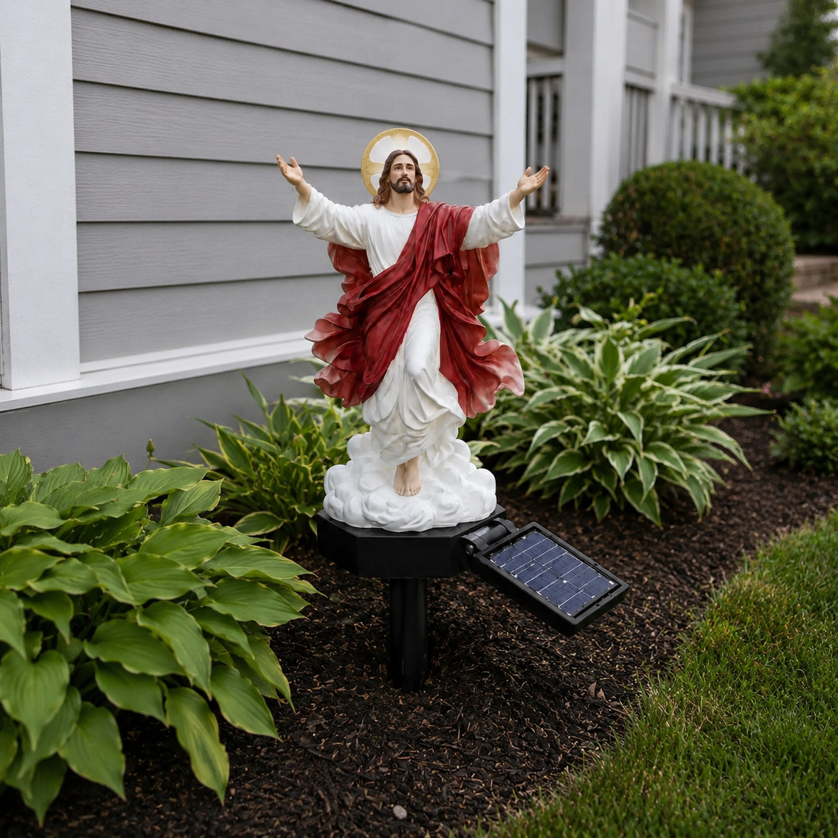 Solar Garden Jesus Statue with LED Light – Resin Outdoor Decor