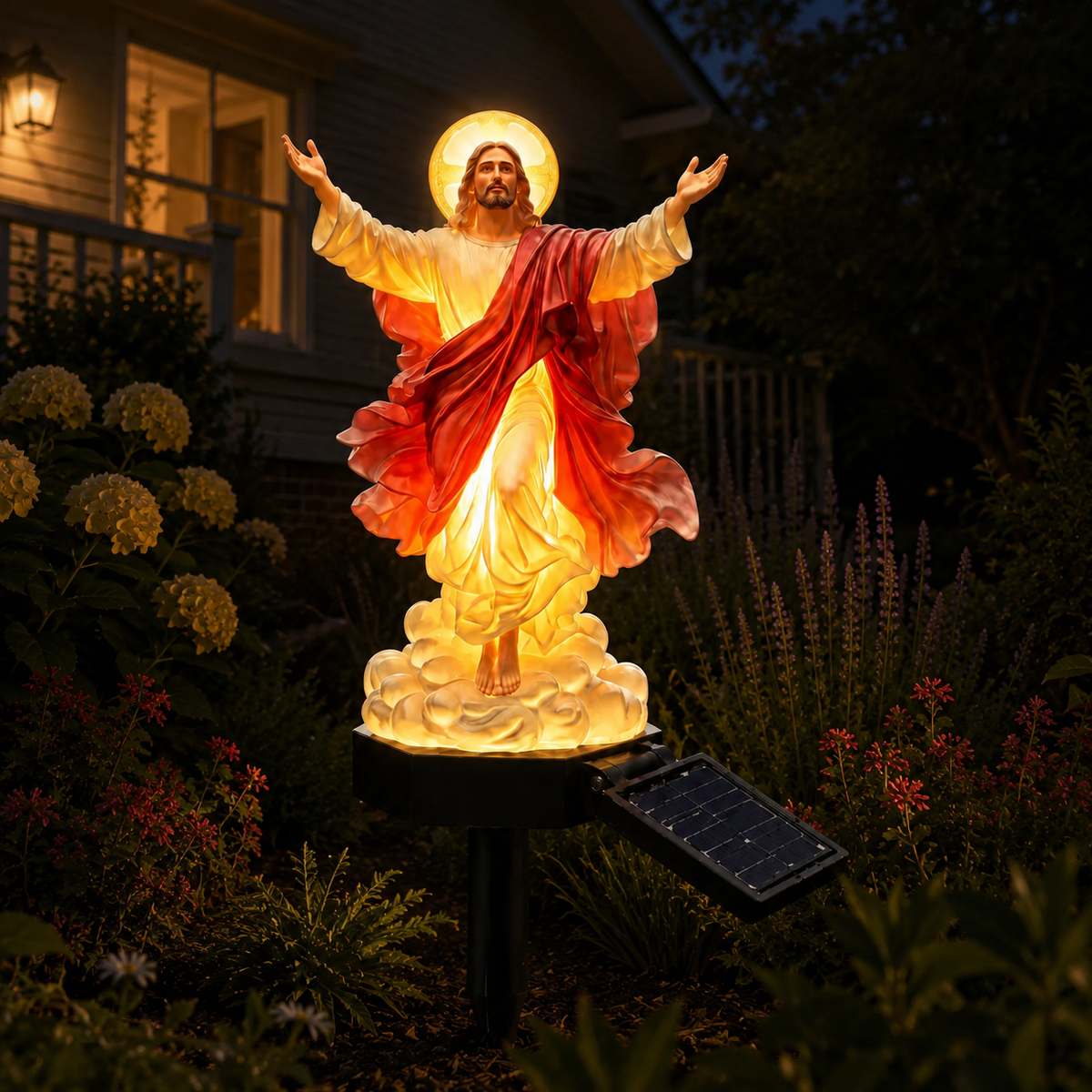 Solar Garden Jesus Statue with LED Light – Resin Outdoor Decor