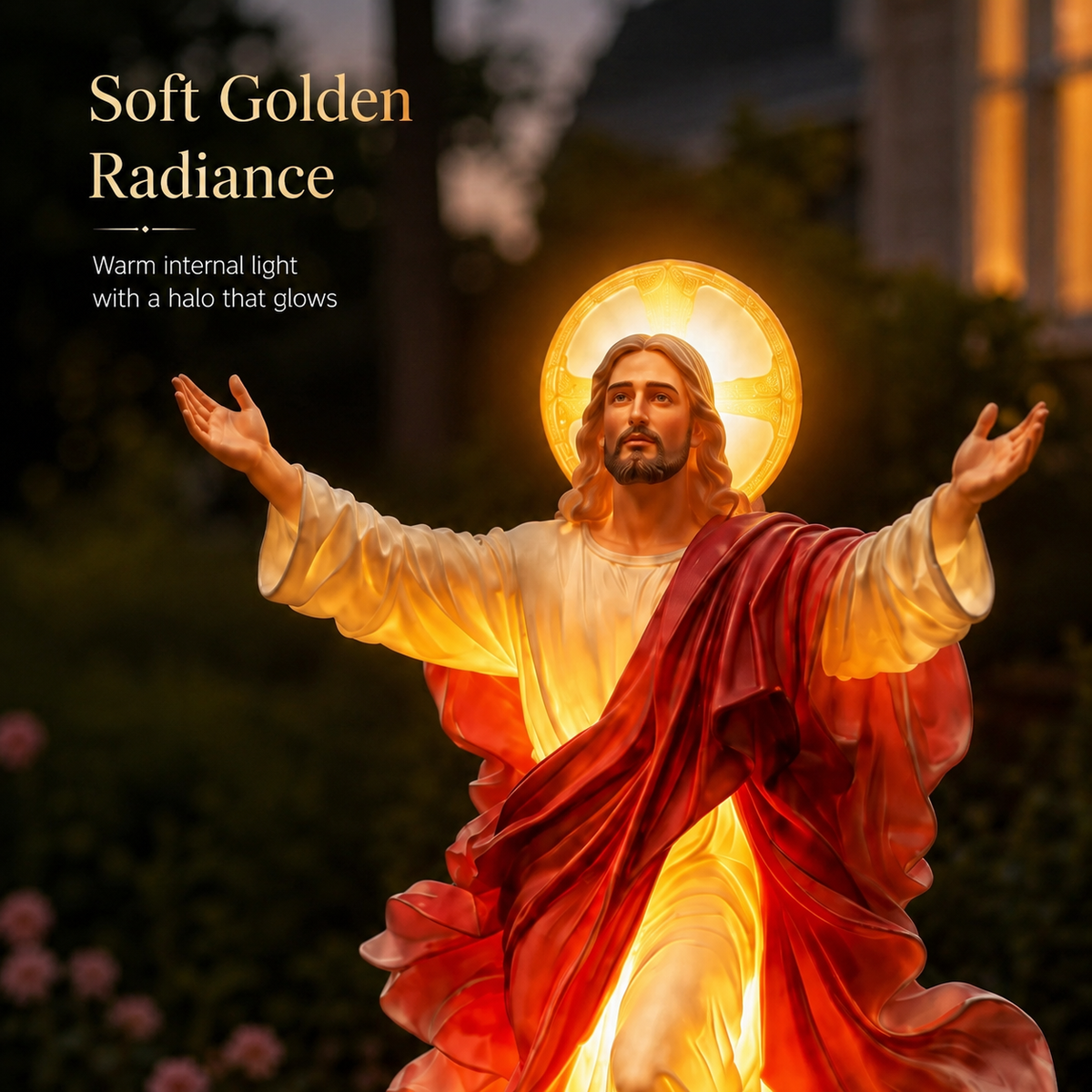 Solar Garden Jesus Statue with LED Light – Resin Outdoor Decor