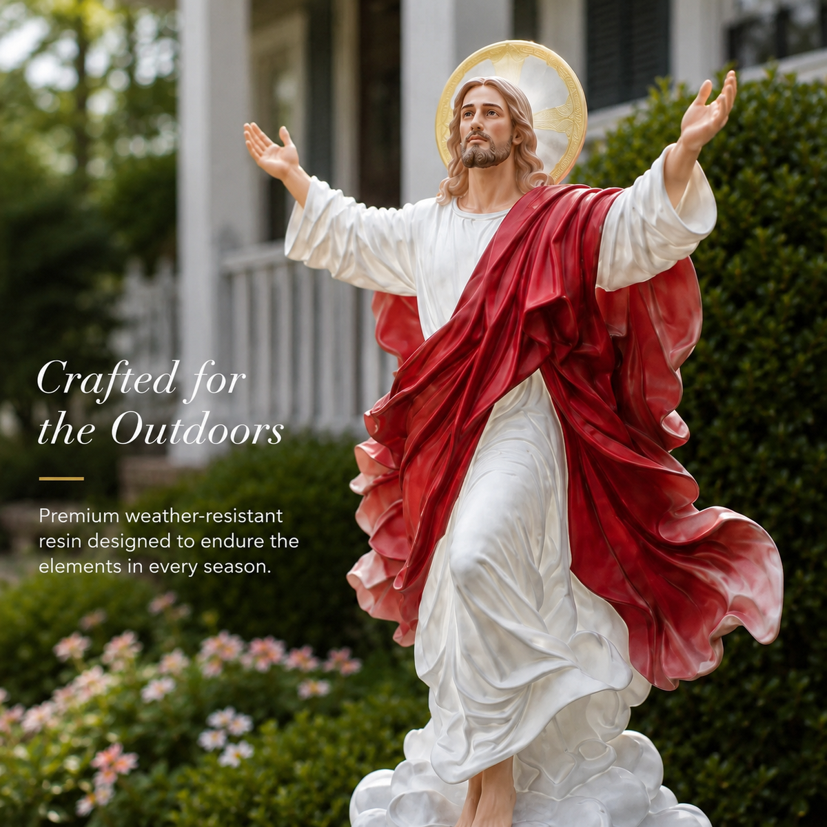 Solar Garden Jesus Statue with LED Light – Resin Outdoor Decor