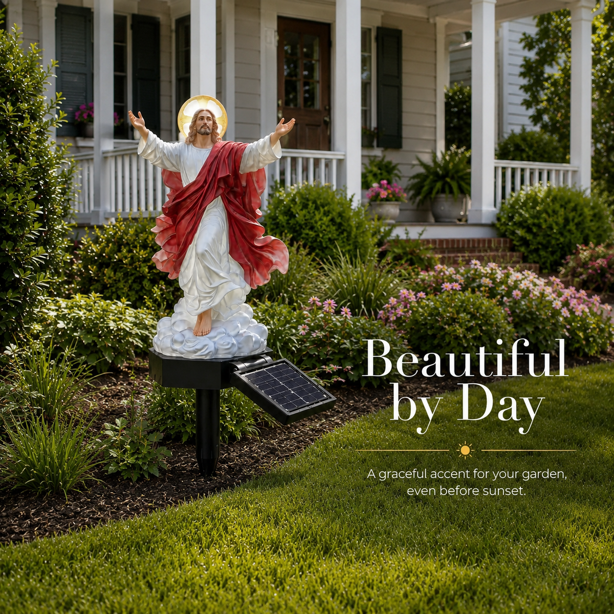 Solar Garden Jesus Statue with LED Light – Resin Outdoor Decor