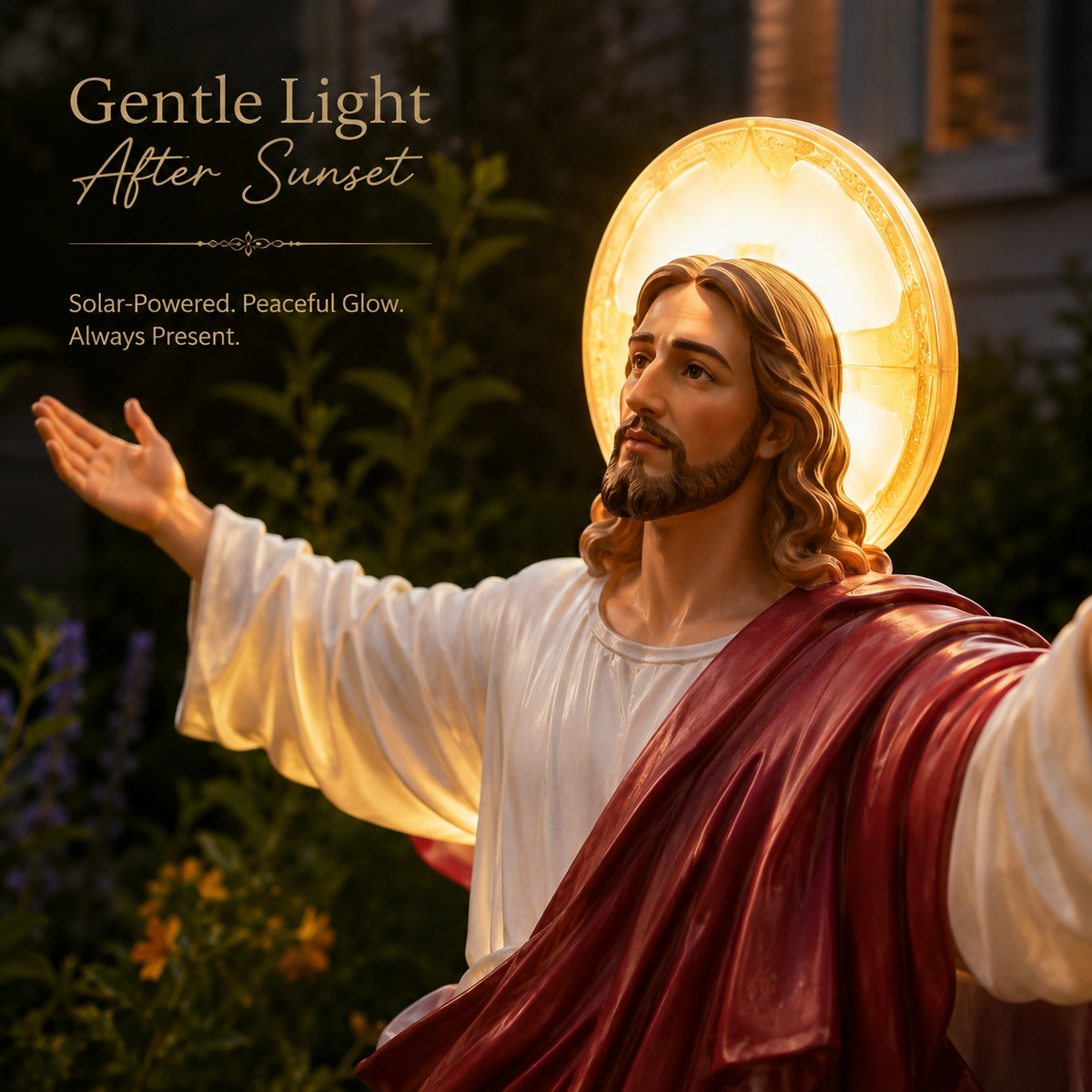 Solar Garden Jesus Statue with LED Light – Resin Outdoor Decor