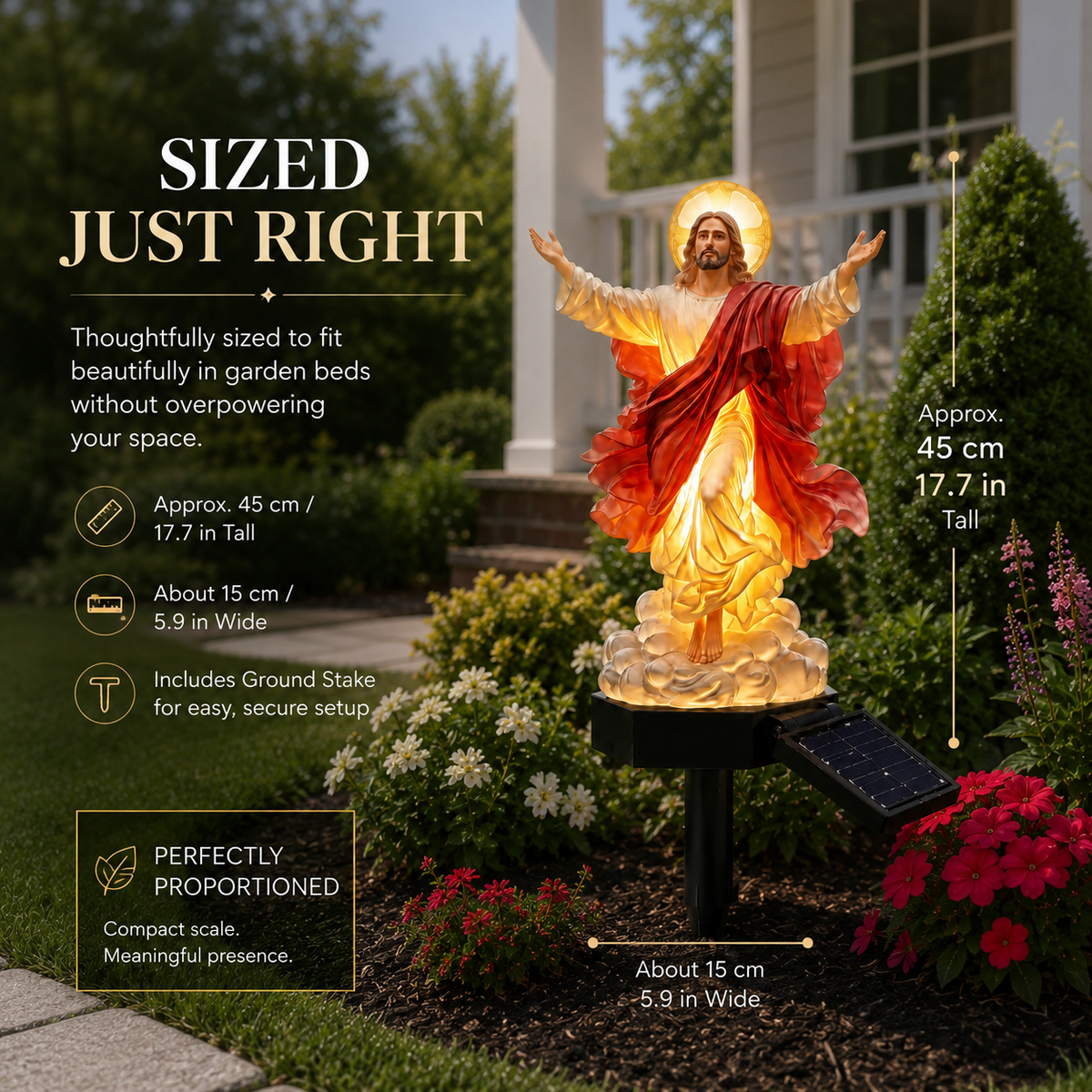 Solar Garden Jesus Statue with LED Light – Resin Outdoor Decor