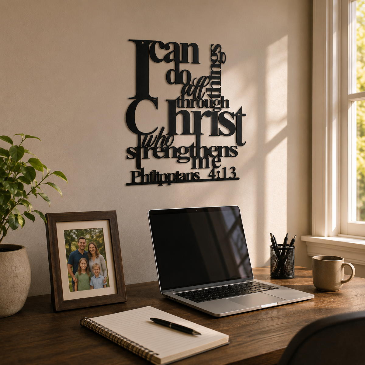 Black Metal Wall Art – I Can Do All Things Scripture Decor