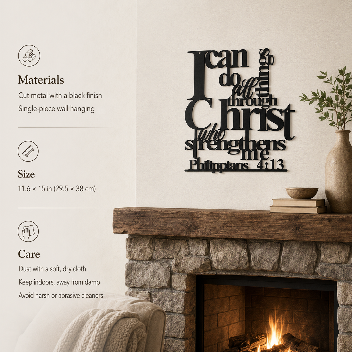 Black Metal Wall Art – I Can Do All Things Scripture Decor