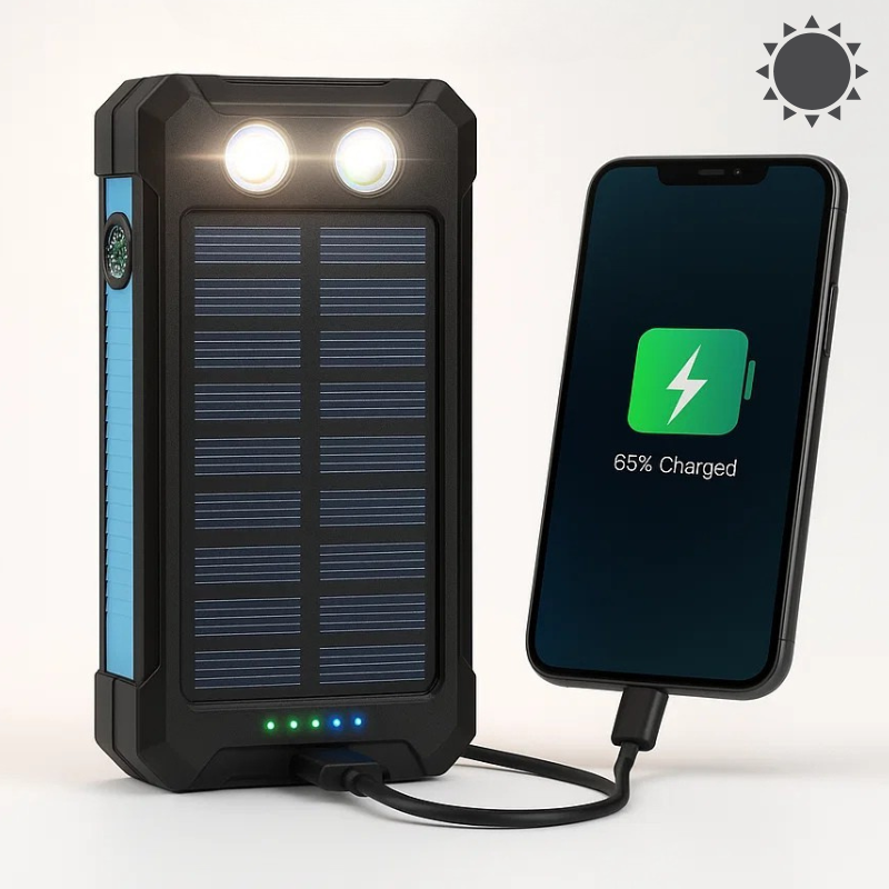 Solar Power Bank 500000mAh Waterproof Dual USB Portable Charger