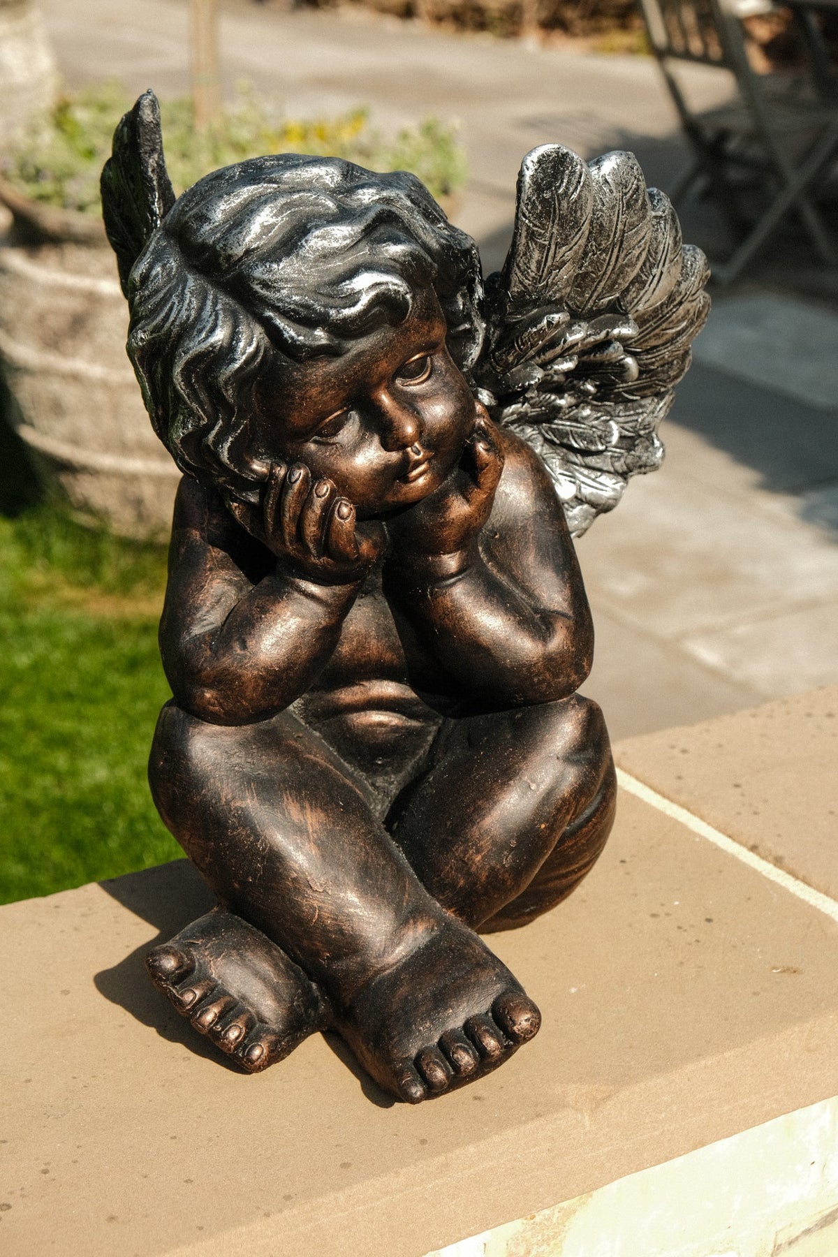 Bronze Effect Cherub Angel Garden Statue Ornament