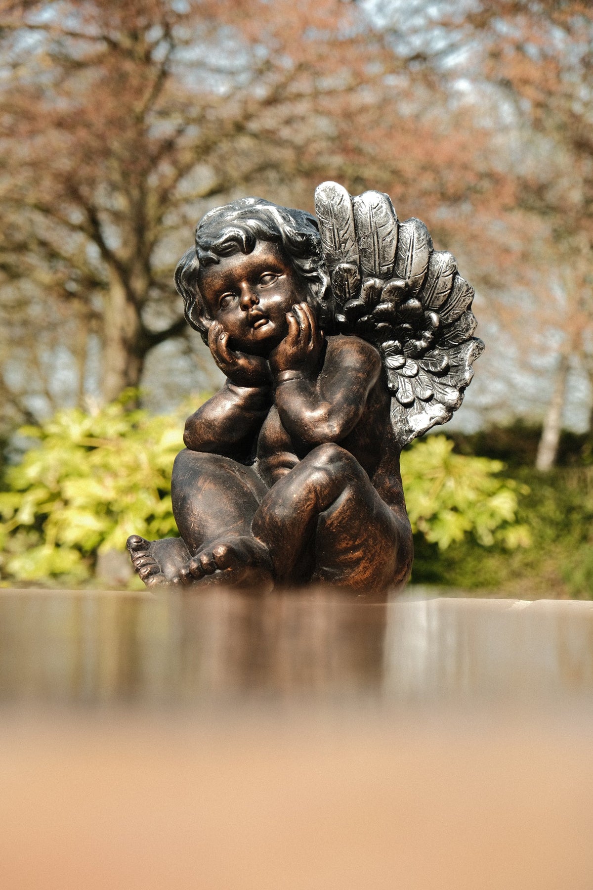 Bronze Effect Cherub Angel Garden Statue Ornament