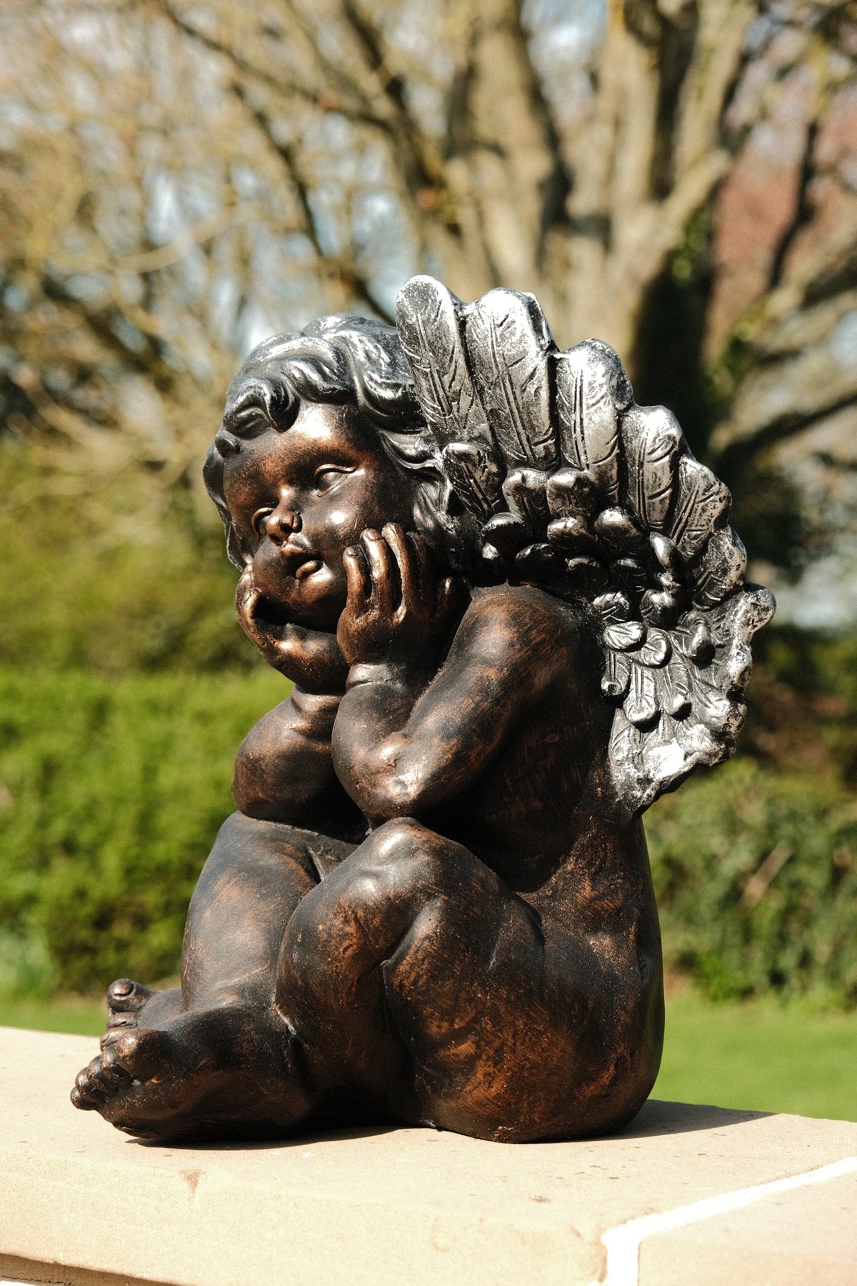 Bronze Effect Cherub Angel Garden Statue Ornament