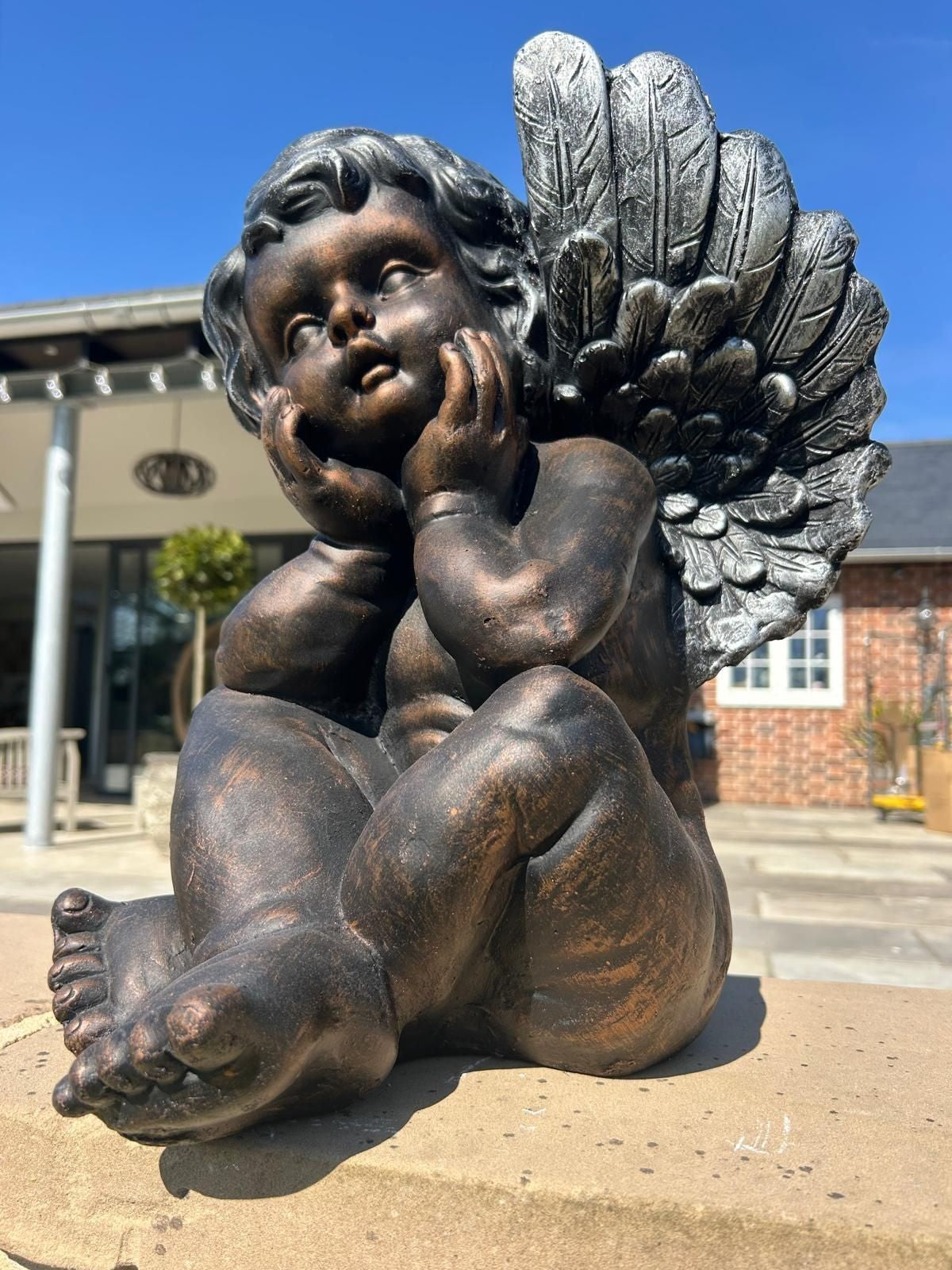 Bronze Effect Cherub Angel Garden Statue Ornament
