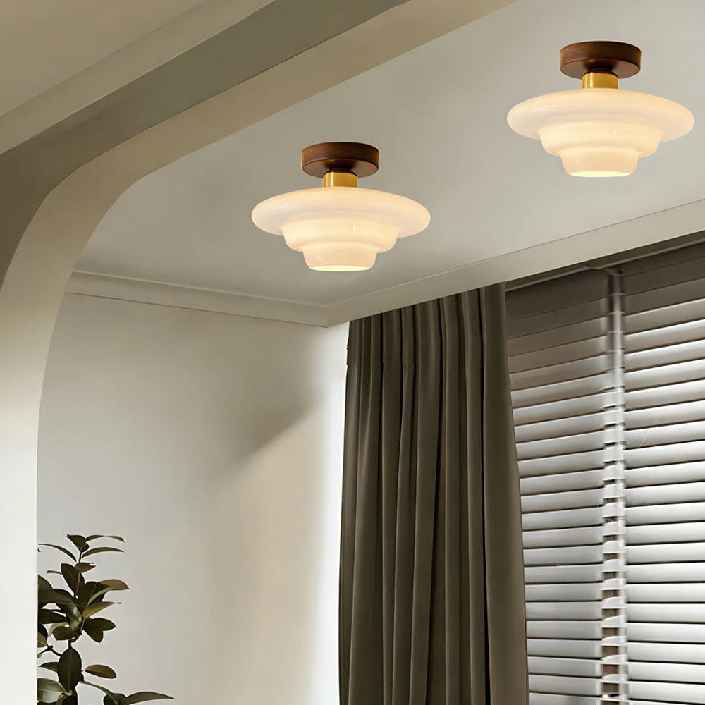 Walnut Wood Ceiling Light Scandinavian Glass E27