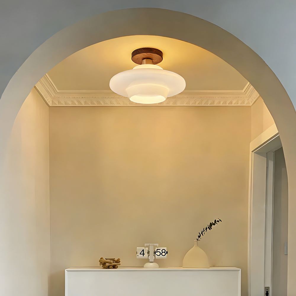 Walnut Wood Ceiling Light Scandinavian Glass E27