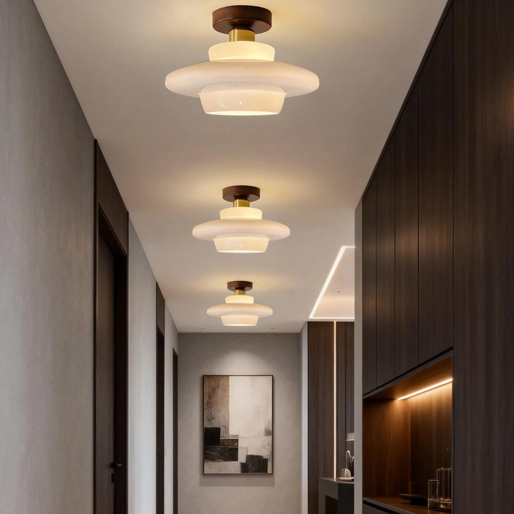 Walnut Wood Ceiling Light Scandinavian Glass E27