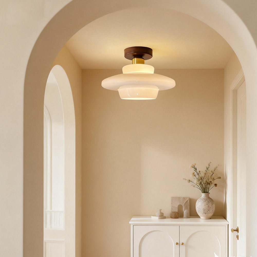 Walnut Wood Ceiling Light Scandinavian Glass E27