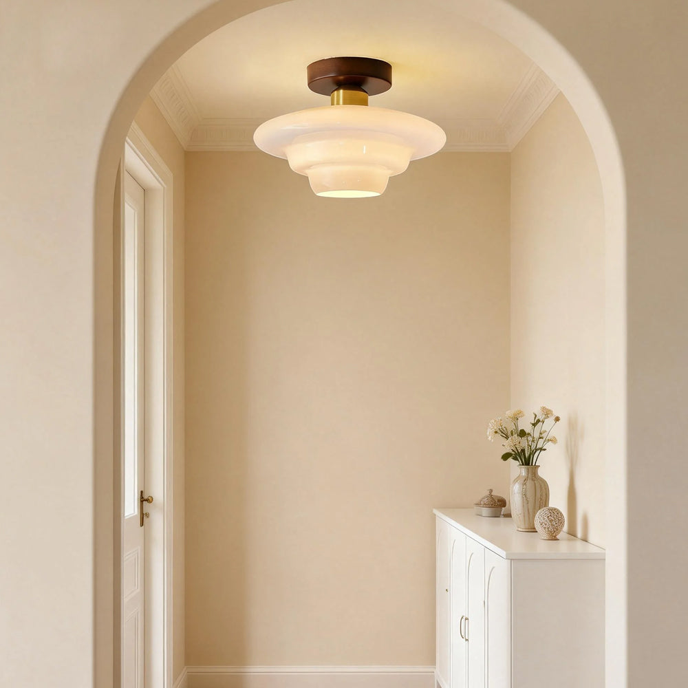 Walnut Wood Ceiling Light Scandinavian Glass E27