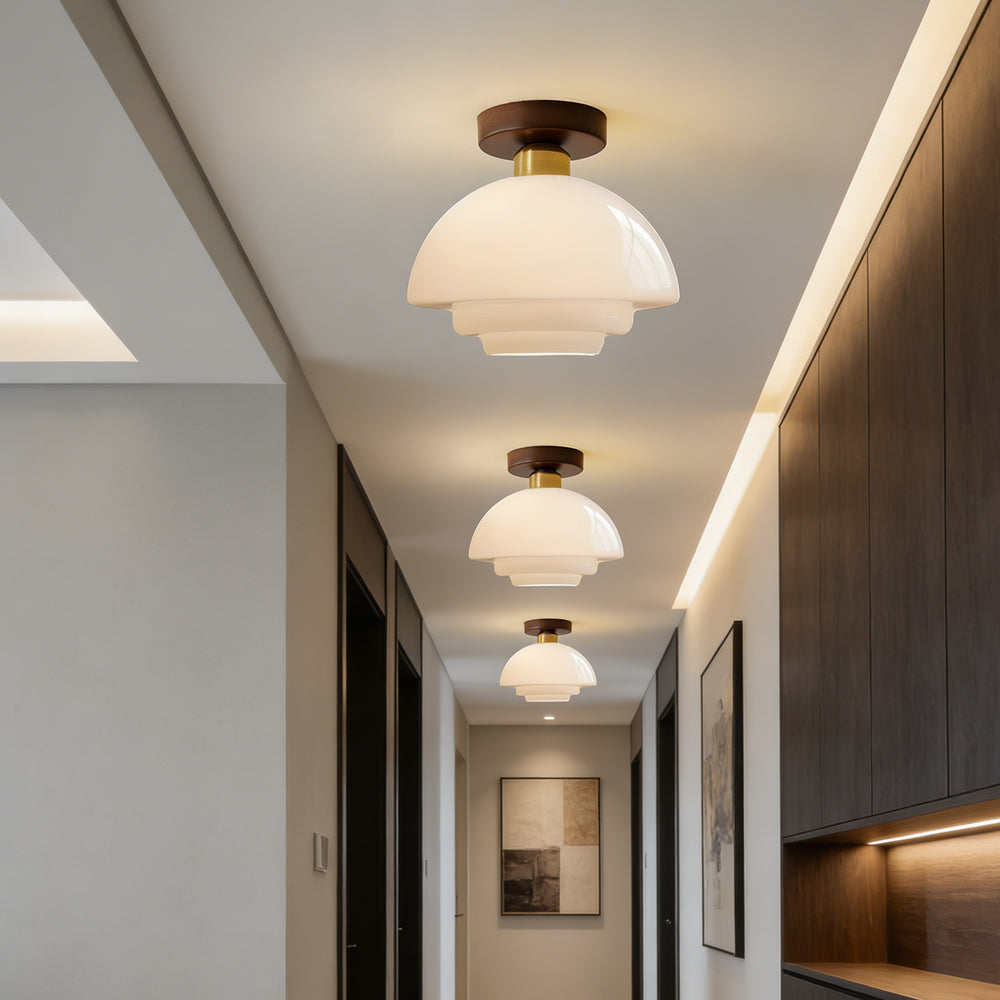 Walnut Wood Ceiling Light Scandinavian Glass E27