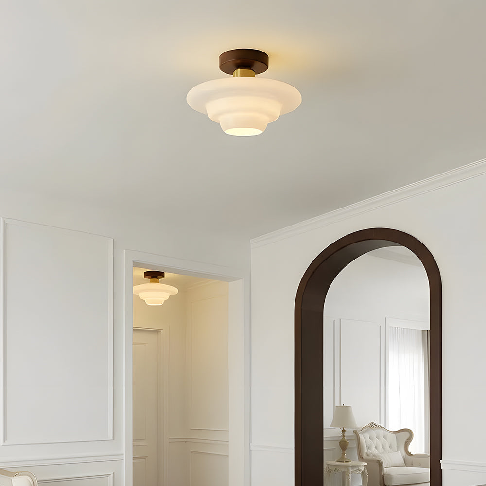 Walnut Wood Ceiling Light Scandinavian Glass E27