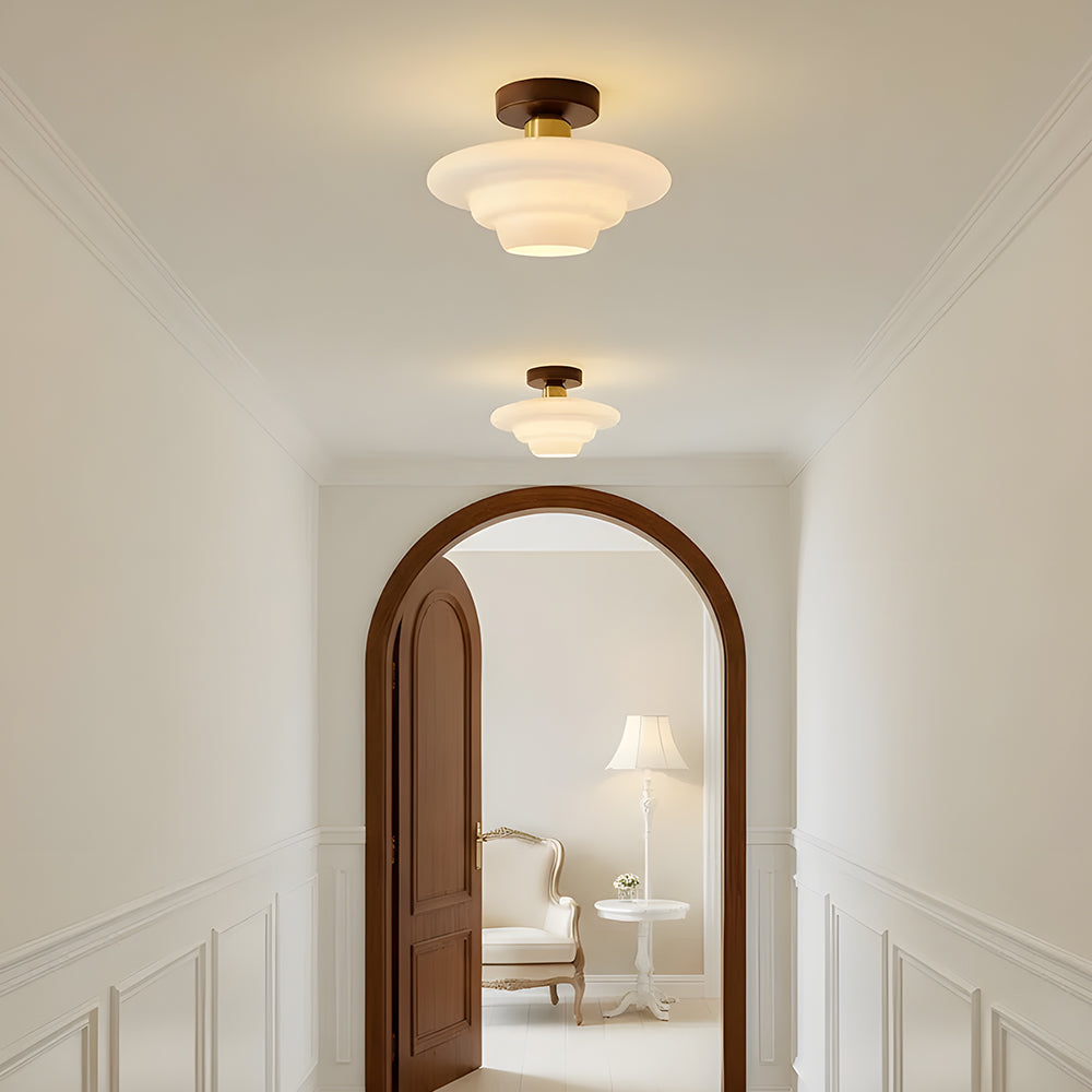 Walnut Wood Ceiling Light Scandinavian Glass E27