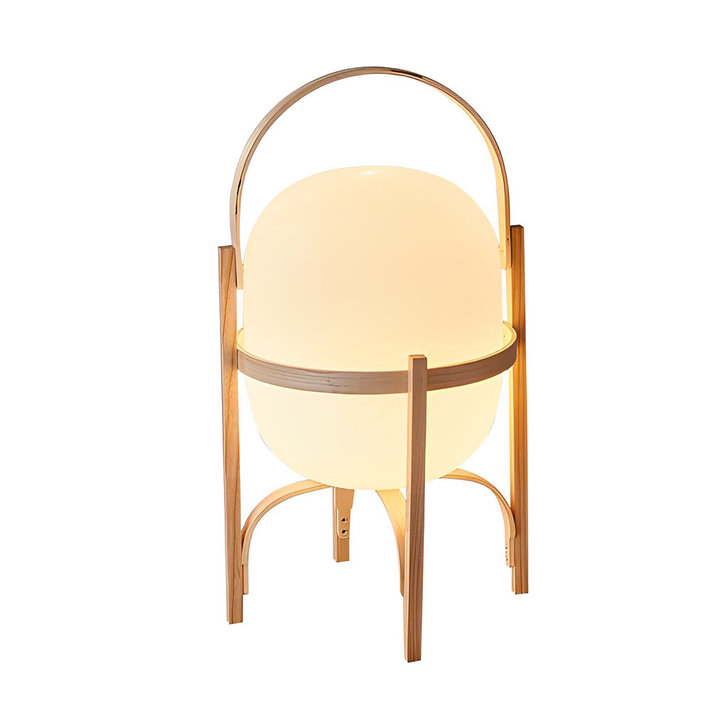 Wood Glass Table Lamp with Handle – Warm White Lighting
