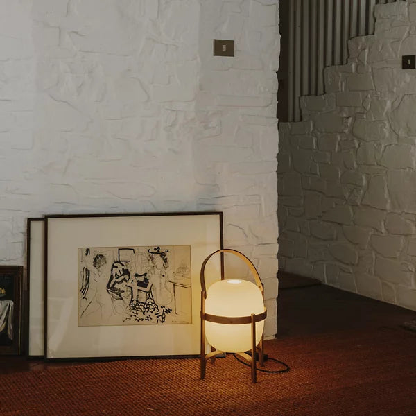 Wood Glass Table Lamp with Handle – Warm White Lighting