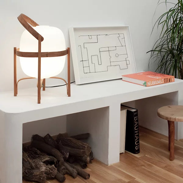 Wood Glass Table Lamp with Handle – Warm White Lighting