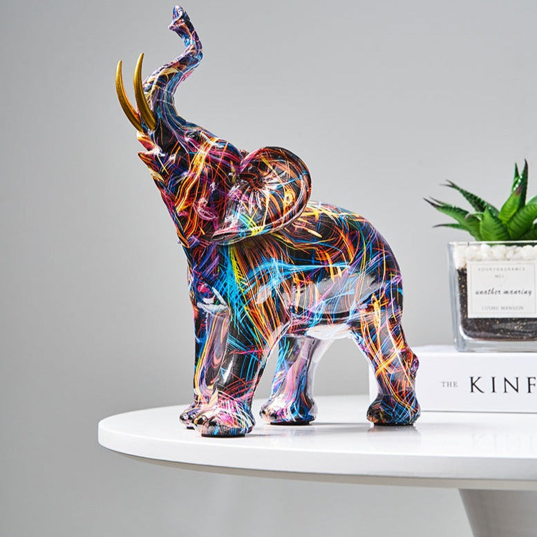 Resin Elephant Sculpture – Hand-Painted Nordic Garden Ornament