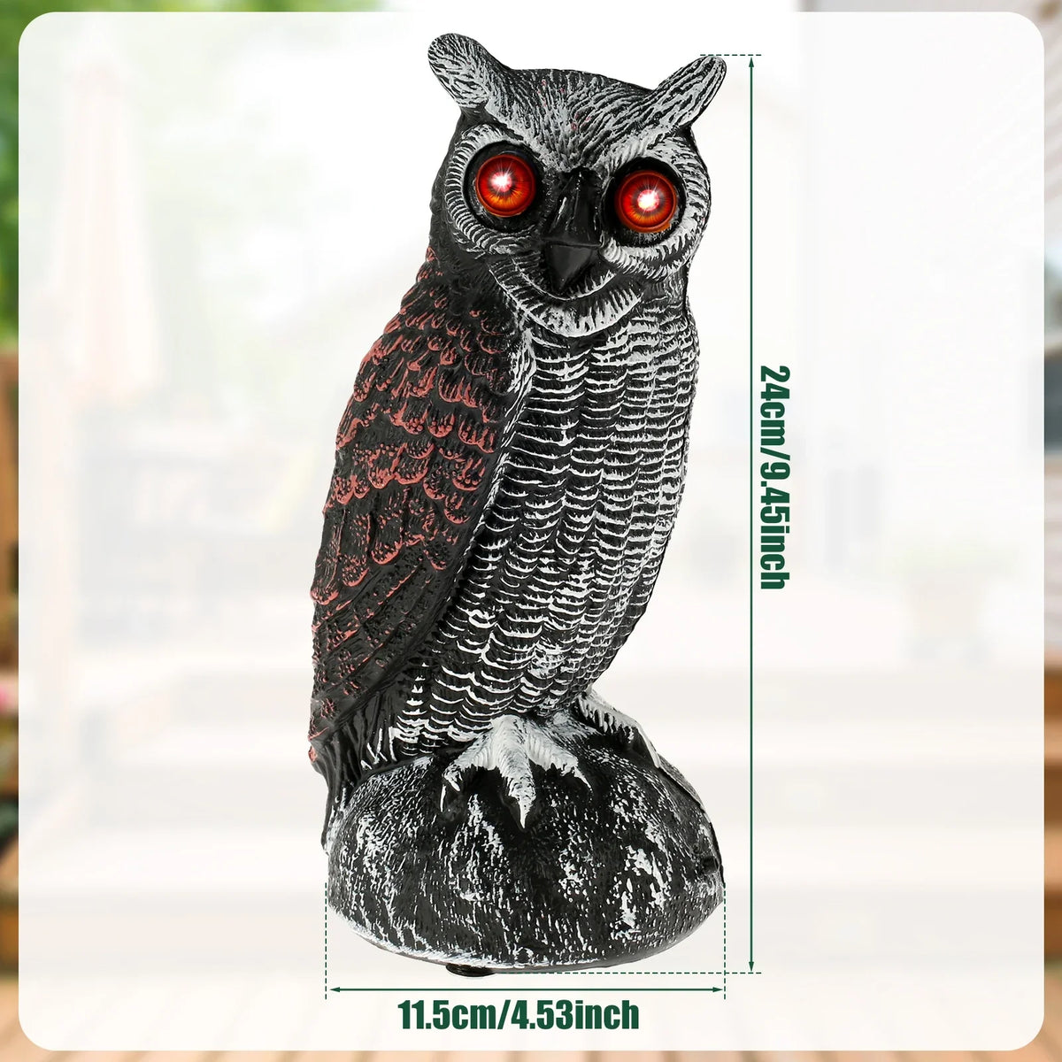Solar Owl Decoy with Sound & Light – Waterproof Bird Deterrent